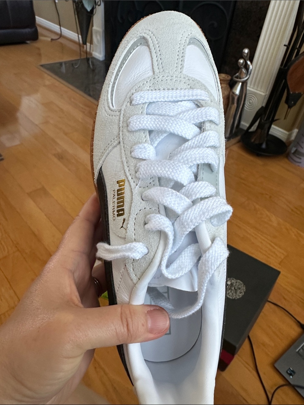 Puma White and Brown Leather Suede Sneaker